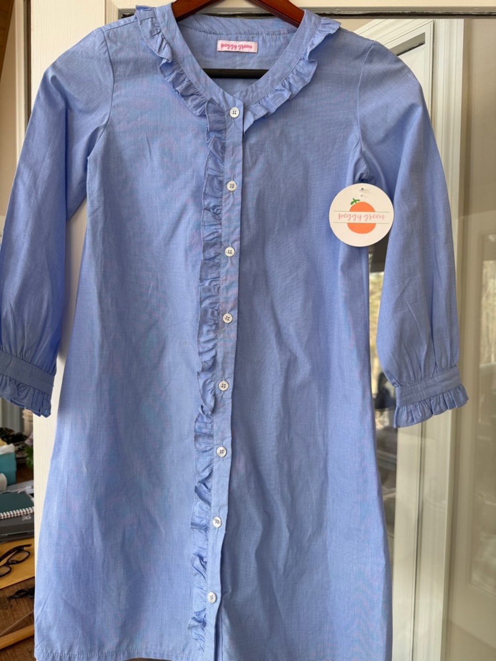 Light Blue Ruffle-Trim Button Front Dress